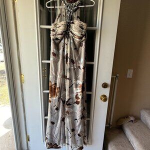 CACHET TWIST FRONT BEADED CHIFFON GOWN